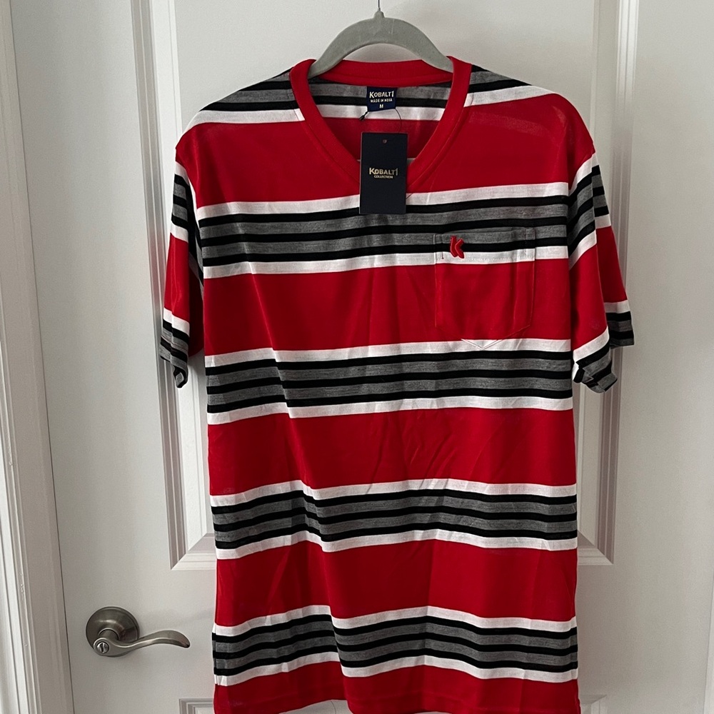 KOBALTI1 Signature Men's Striped Short Sleeve Tee - Red, Black, White NWT M